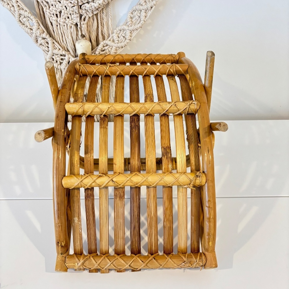 BOHO rattan bamboo mid century magazine rack towel holder MCM decor stand - Picture 9 of 15